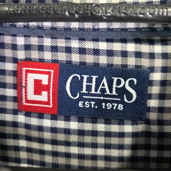 Mens Chaps Navy & White Gingham Check Shirt Button Down Pocket Cotton Blend M - Picture 3 of 9